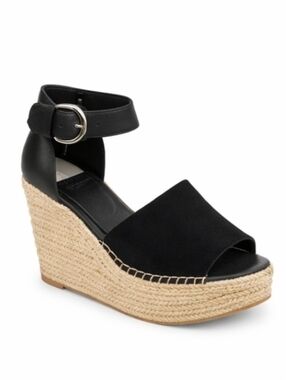 Marc Fisher Alida Espadrille Wedge Sandals Black Ankle Strap Platform Size 10 NW